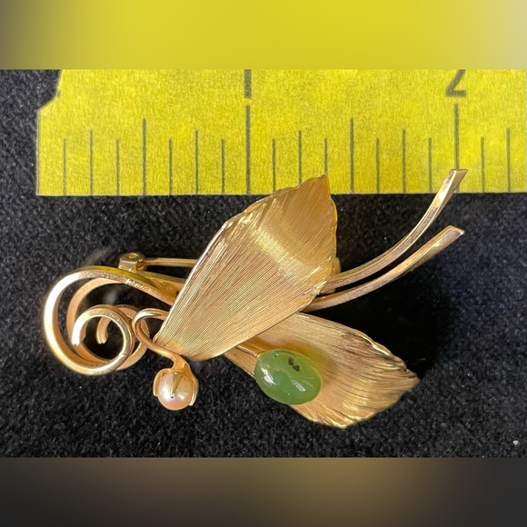 Hobé - Vintage Brooch / Pin - 12kf - Pearl - Jade - Picture 6 of 6